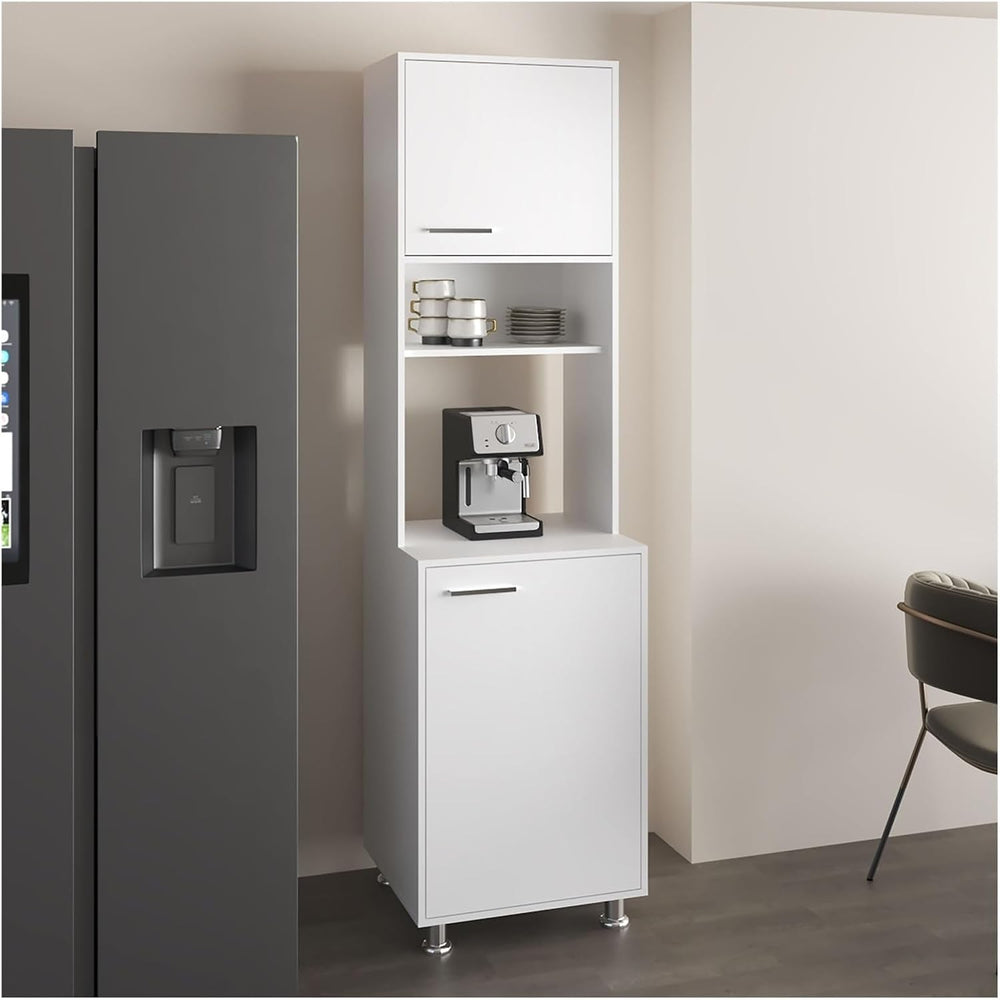 Kitchen Pantry Cabinet with Two Doors, Open Middle Shelf and Upper Storage, W...