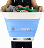 SAMMART 40L (10.5 Gallon) Collapsible Plastic Laundry Basket - Foldable Pop Up Storage Container/Organizer - Portable Laundry Hamper - Space Saving (1, Grey/Little Boy Blue)