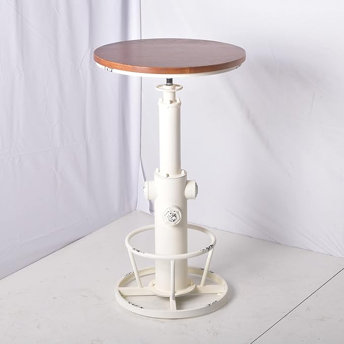 Topower Industrial Bar Table 38.58-48.43" Adjustable Pub Table Kitchen Dining Coffee Bistro Table Antique White
