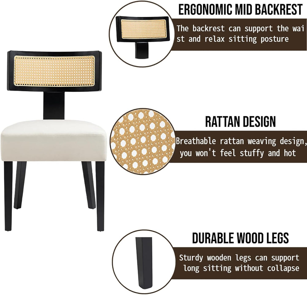 Farmhouse Rattan Dining Chairs Set of 2, Upholstered Modern Dining Room Chair...