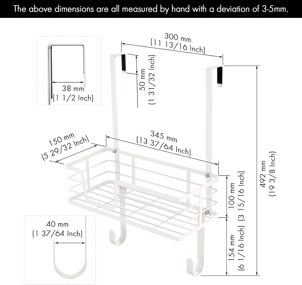 KES Ironing Board Hanger Over The Door, T-Leg Holder, for 1 3/8" Door, Metal Iron Holder White, HIR500A-WH