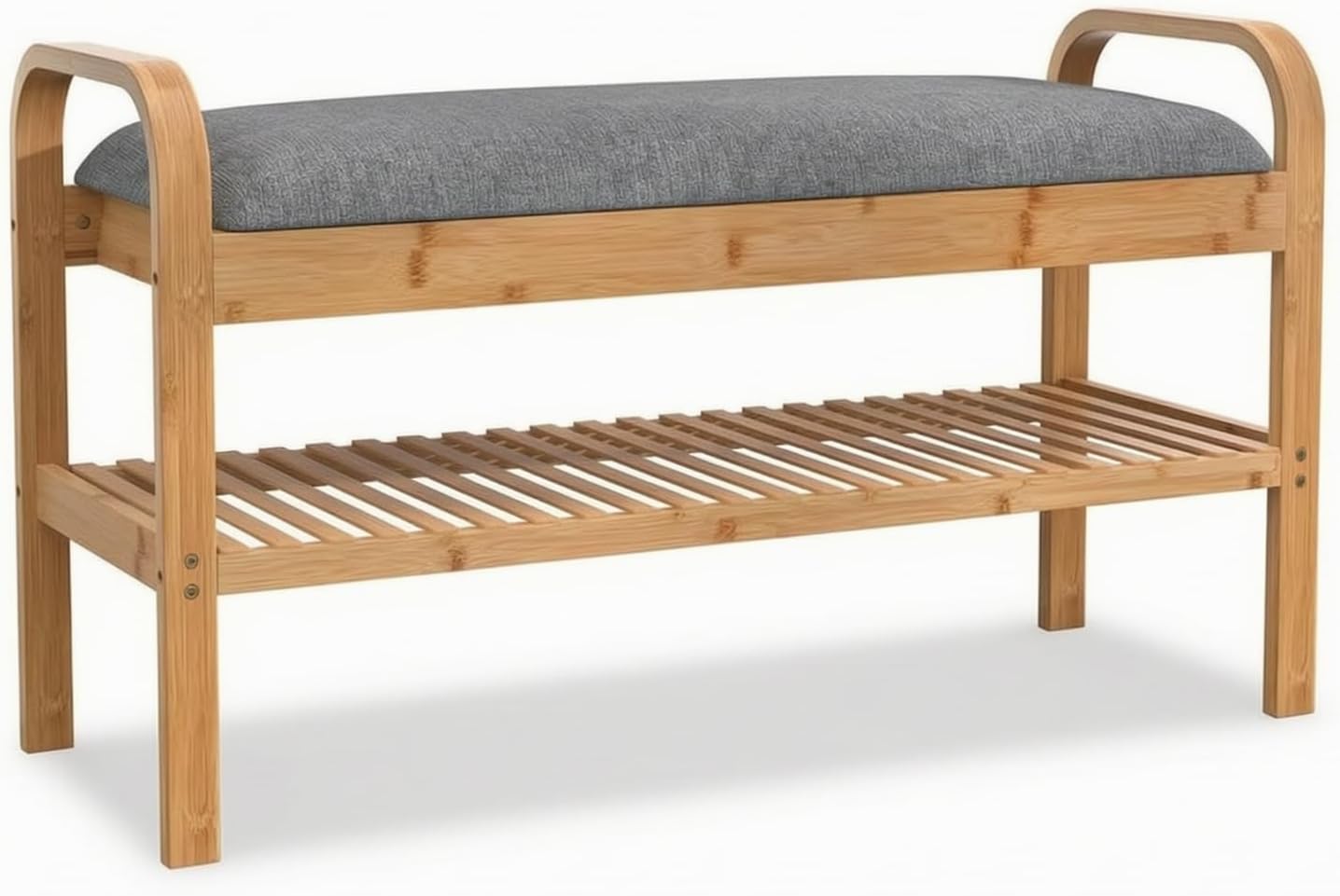 Children Footstool Organizer Bench with Upholstered Seat and Bamboo Shoe Rack Sturdy Build with Straight Legs Rounded Handles for Easy Carry Suitable for entryway Nursery Living Room Hallway