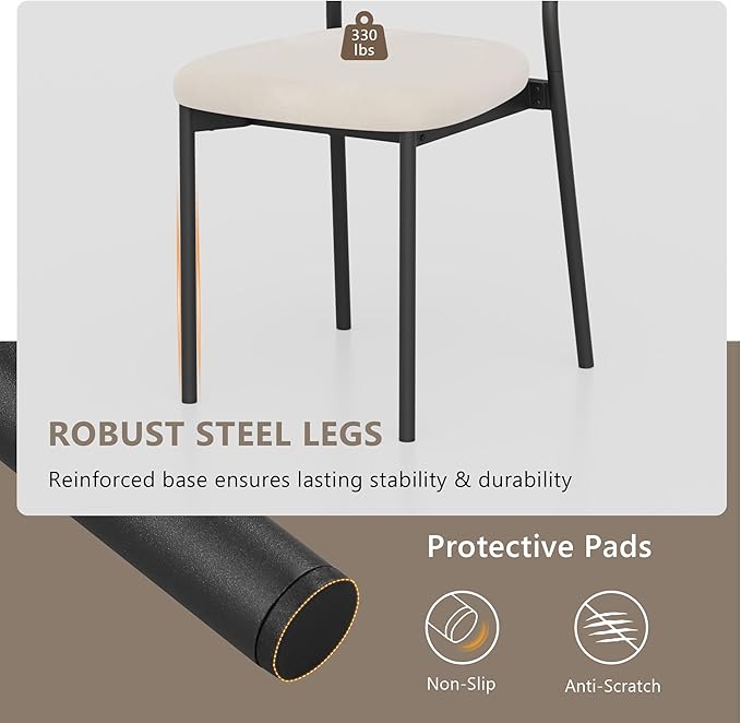 Modern Dining Chairs Set of 4, Stackable Upholstered Dining Room Chairs, Kitchen Chairs w/Soft Velvet Backrest & Sturdy Metal Legs for Living Room, Restaurant, Cream Beige