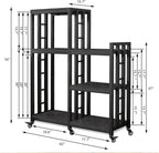 6-Tier Kitchen Bakers Rack, Multifunctional Storage Shelf, Mini Fridge & Microwave Oven Stand Table, Coffee Bar, Adjustable Kitchen Shelves Freestadning (Charcoal Black Wood Grain Print with wheels)
