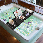 Bamboo Bathtub Tray for Luxury Bathroom, Expandable Premium Bath Tray w/Soap Towel Book Holder, Adjustable Bath Accessories for Tub,Extendable Tub Tray with Wine Glass Cup Organizer 29.5"-43.3" Black