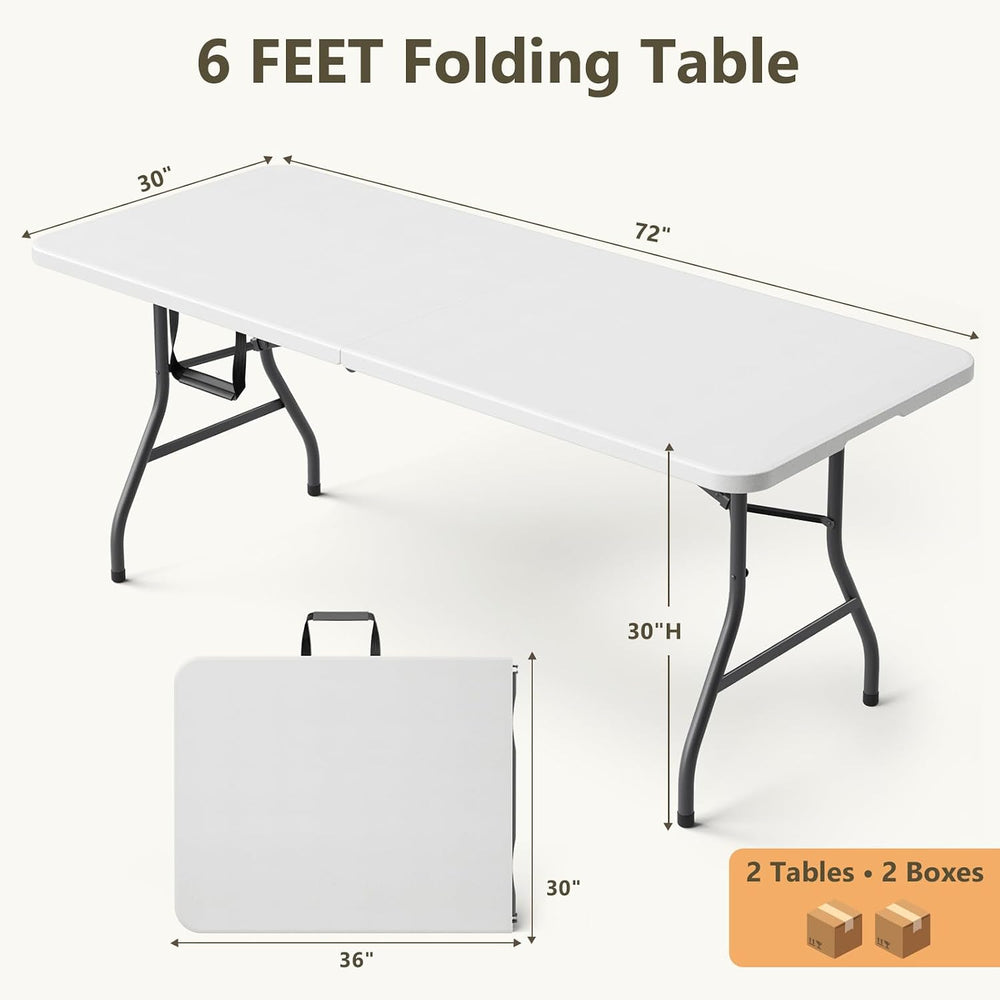 6FT Folding Table 2 Pack, Heavy Duty Fold in Half Plastic Tables with Carry H...