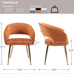 Orange Velvet Dining Chairs Gold Legs, Modern Dining Room Chairs with Arms Set of 6 Upholstered Accent Chair Armchair with Barrel Back for Kitchen Living Room