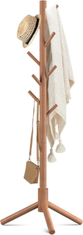 Haddockway Wooden Coat Rack Stand with 8 Hooks New Zealand Pine 3 Adjustable Coat Standing Tree Easy Assembly for Coats, Hats, Scarves and Handbags for Entryway, Hallway, Bedroom, Office