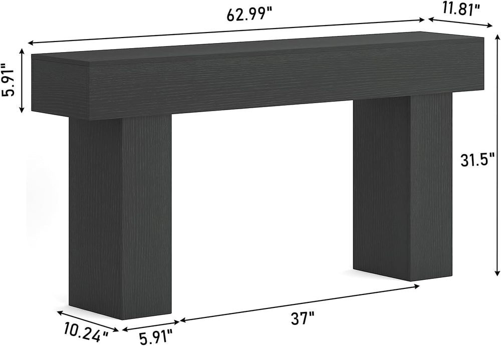 63 Inch Long Console Table for Entryway, Farmhouse Wood Rectangular Sofa Tabl...