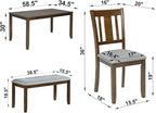 6-Piece Dining Table Set for 6, Counter Height Kitchen Set with Rectangular Wooden Table, Bench & 4 Chairs, Living Room Chairs with Comfortable Seating, Dining Table & Chair for Home, Walnut