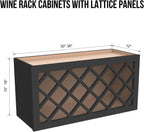 Solid Wood RTA Wine Bottle Rack Wall Cabinet with Lattice Panels Wine Storage for Bar, Pantry, Cellar, Countertop - Mocha (Charcoal Black, 36'W 12'D 18'H)