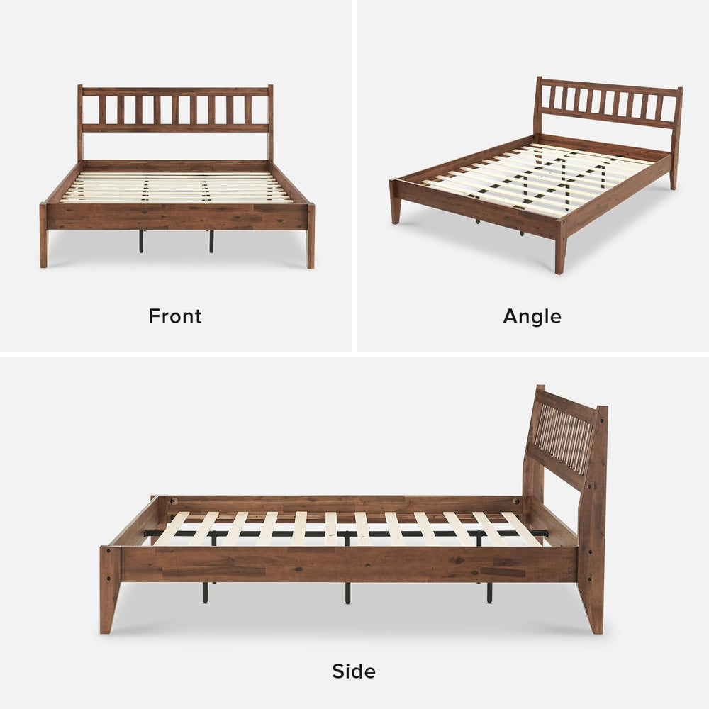 mopio Ted Bed Frame with Headboard, Mid Century Modern Acacia Solid Wood Plat...