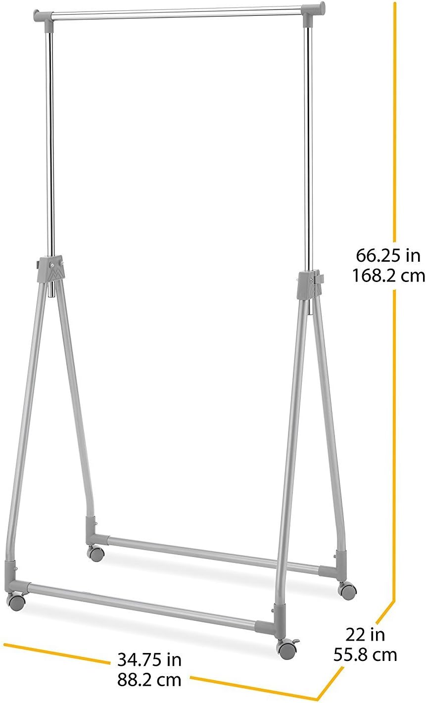 Whitmor Foldable Garment Rack - Rolling Clothes Rack - Adjustable Height - Si...