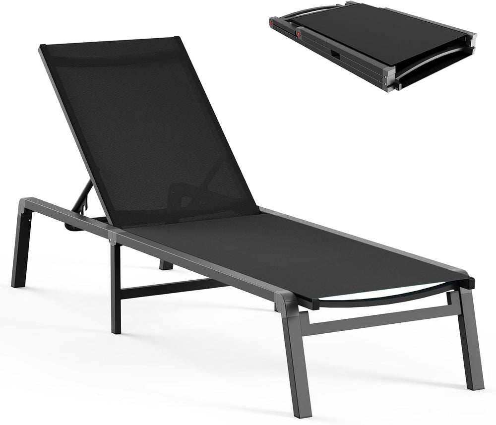 Ciokea Aluminum Chaise Lounge Ourdoor, Foldable & Assemble Free Outdoor L...