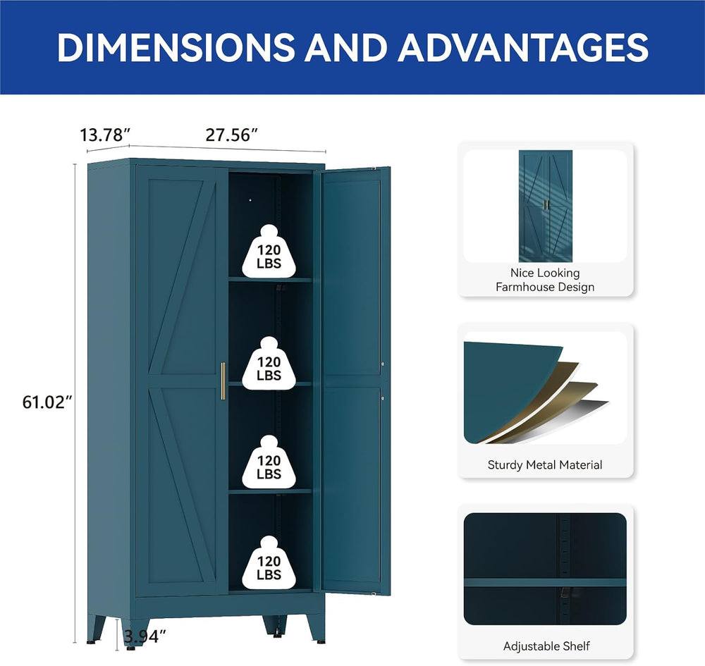 COFaR Metal Pantry Cabinet with Doors, Farmhouse 61'' Tall Storage Ca...