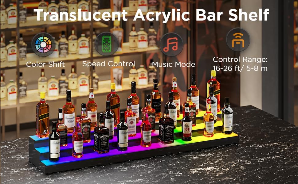 Dethan 3 Tier 60 Inch Extra Large Liquor Bottle Display Shelf – Wall Mounted ...