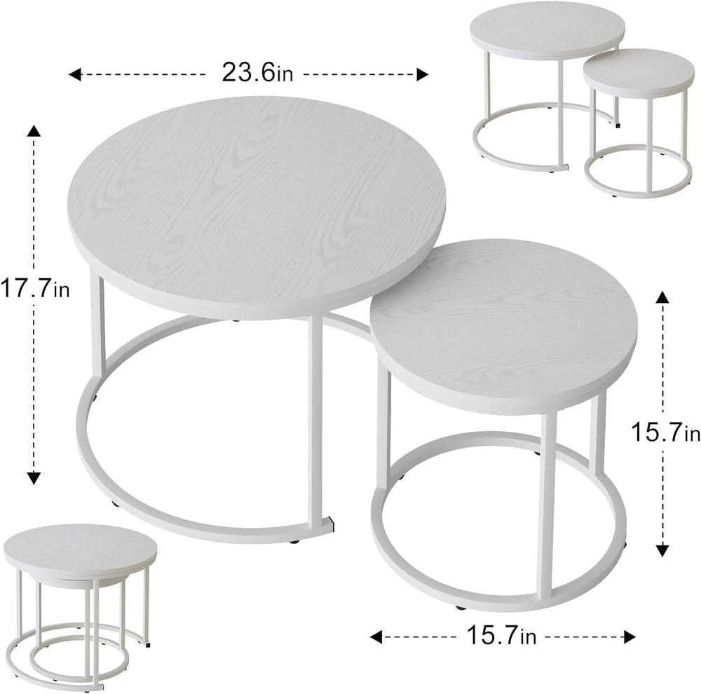 Garden 4 you Nesting Coffee Table, 23.6" Round Coffee Table Set of 2, Wo...