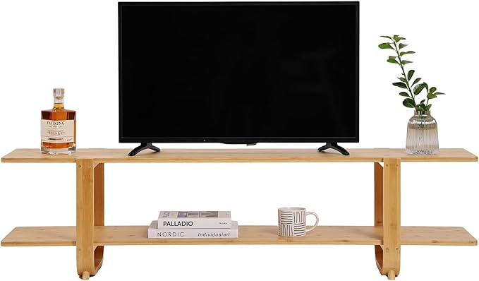 Tiita Bamboo TV Stand for 55 Inch TV, Entertainment Center with 2 Open Shelf,...