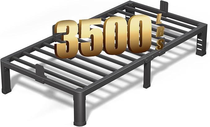 FUIOBYVV 10 Inch Twin Bed Frame with Rounded Corner and Headboard Hole Mattress Retainers 3500 LBS Metal Heavy Duty Steel Slats Support No Box Spring Needed Platform Noise Free Easy Assembly