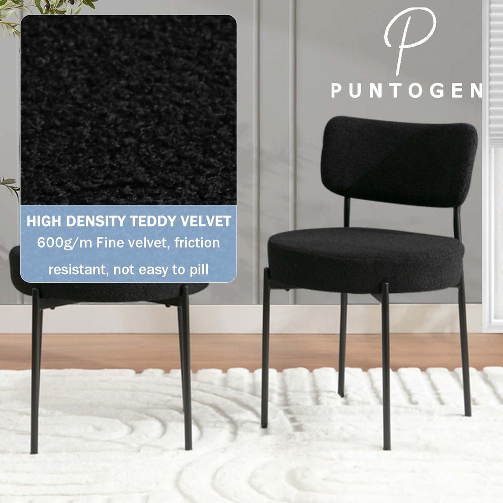 2.7" Black Dining Chairs Set of 6, Boucle Dining Chair with Curved Backr...