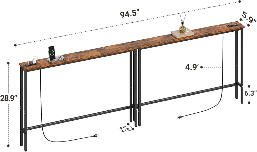 ELYKEN 94.5" Narrow Console Sofa Table with Power Outlet, 5.9'' ...