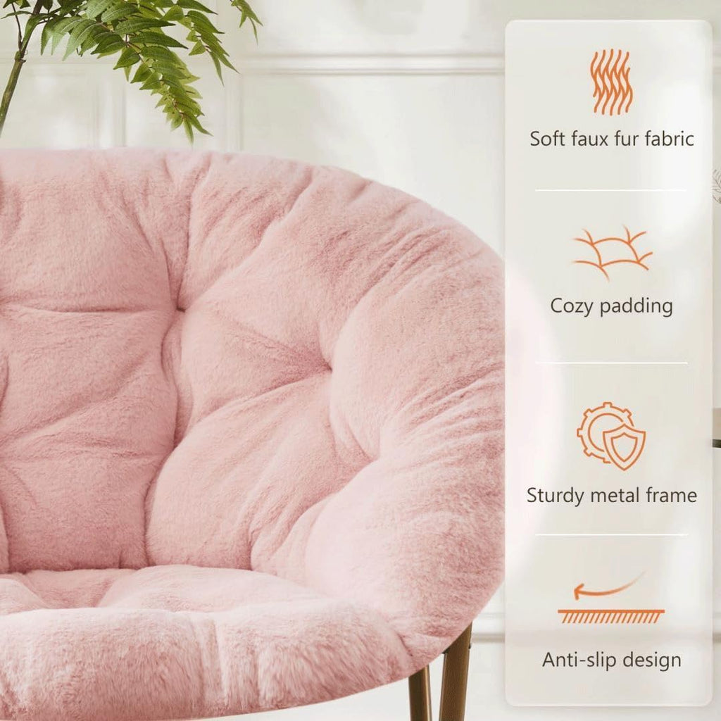 Simple Deluxe Comfy Chairs for Bedroom, Faux Fur Saucer Chair for Adults, Oversized Comfy Soft Saucer Chair, Padded Lazy Chair for Living Room Dorm Rooms, Pink