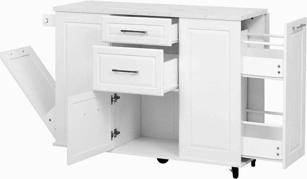50.7" Kitchen Island with Trash Can Storage Cabinet & Drop Leaf | Is...