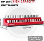 1/4 Inch Magnetic Socket Organizer,2-Pack Metric &SAE Sockets Holder Set 1/4" Drive Socket Trays,Holds 52 Pcs Standard and Deep Size Sockets(Socket not Included)