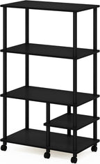 Furinno Turn-N-Tube Bakers Rack with Wheels, 4-Tier Kitchen Storage Cart, Kitchen Cart, Coffee Bar, Pantry Organizers and Storage, Dark Americano