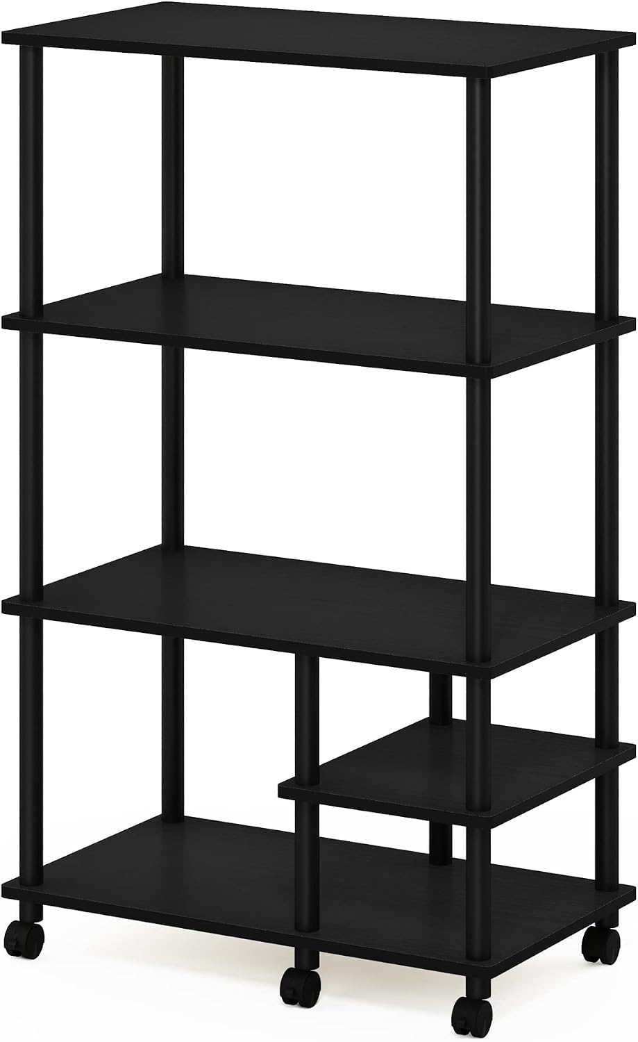 Furinno Turn-N-Tube Bakers Rack with Wheels, 4-Tier Kitchen Storage Cart, Kitchen Cart, Coffee Bar, Pantry Organizers and Storage, Dark Americano