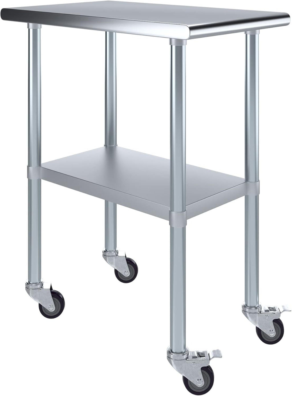AmGood 30" x 18" Stainless Steel Work Table with Casters | Heavy Duty Metal Utility Table On Wheels | Kitchen Island Cart
