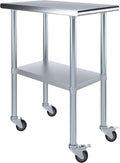 AmGood 30" x 18" Stainless Steel Work Table with Casters | Heavy Duty Metal Utility Table On Wheels | Kitchen Island Cart