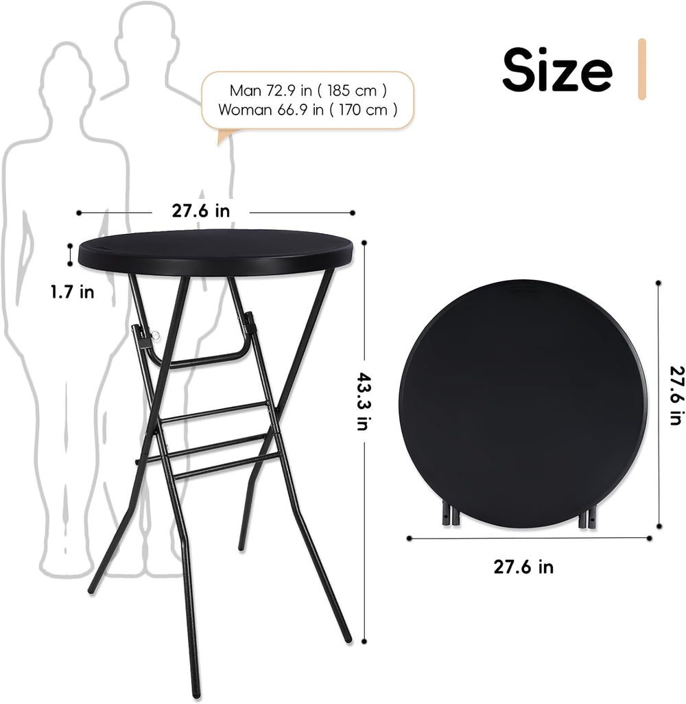 pollilar Cocktail Table 28in Portable Folding Bar Height Table, Compact Round...
