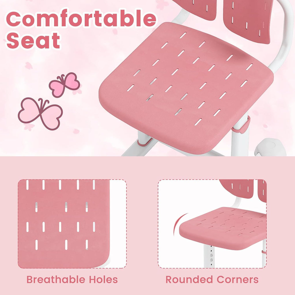 Costzon Kids Desk Chair, Height-Adjustable Study Chair w/Breathable Seat, Double Back Support & Heavy Duty Metal Frame for 3+ Years Old Students Boys & Girls (Pink)