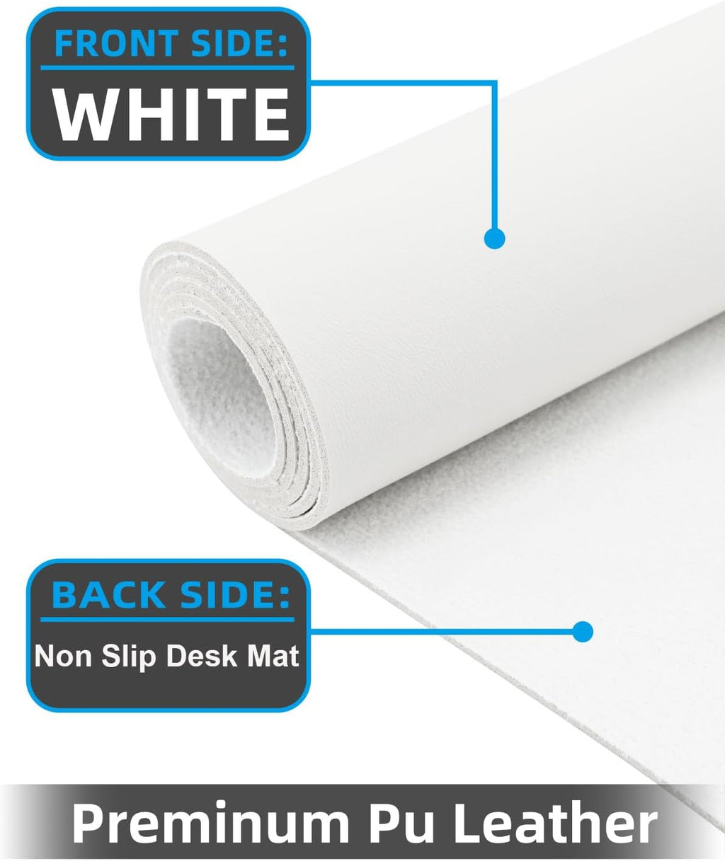 Pu Leather Desk Protector, Mouse Pad, Laptop Mat, Non-Slip Blotter, Waterproof Writing Pad for Office/Home (23.6"x13.8", Ivory White)