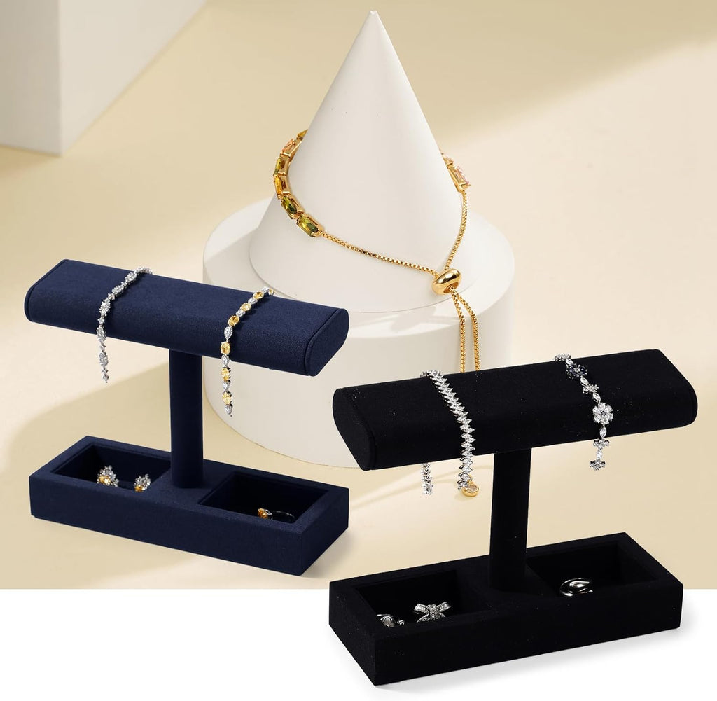 Oirlv Microfiber T-Bar Watch Display Stand Jewelry Display Props Jewelry Organizer Holder for Watch Bracelet Ring Earrings (Creamy-white,Microfiber)