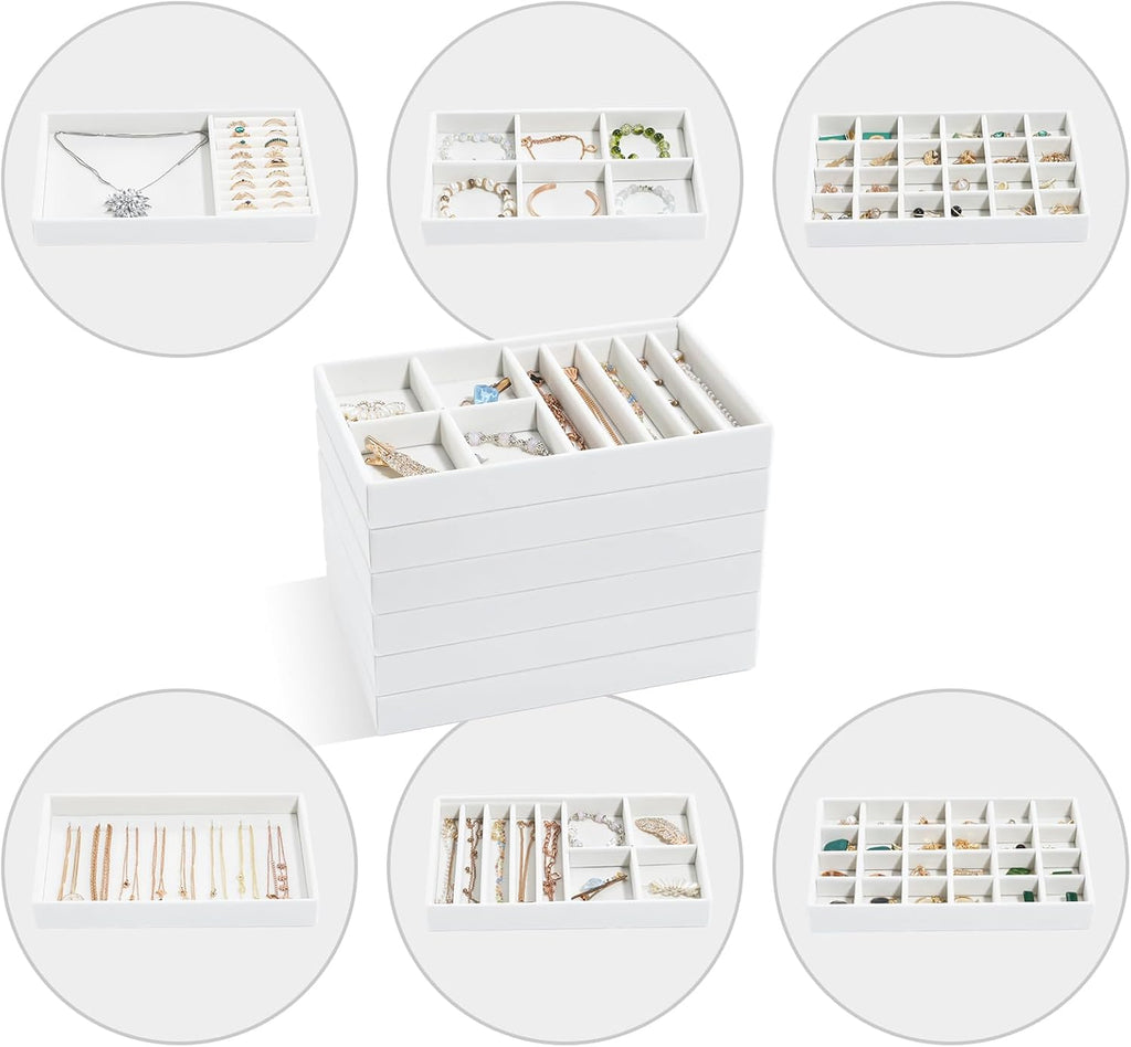 ProCase Stackable Jewelry Organizer Trays for Drawers, Jewelry Drawer Inserts Container Display Case Storage for Earring Necklace Rings Bracelet with Removable Dividers -Warmwhite, 6 Layers
