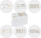 ProCase Stackable Jewelry Organizer Trays for Drawers, Jewelry Drawer Inserts Container Display Case Storage for Earring Necklace Rings Bracelet with Removable Dividers -Warmwhite, 6 Layers