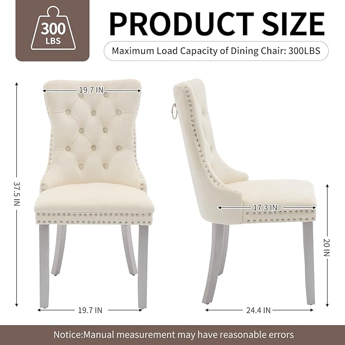 Velvet Dining Chairs Set of 4, High-end Tufted Upholstered Dining Chair with Back Ring Pull, Nailhead Trim and Silver Solid Wood Legs, Modern Dining Room Chairs for Dining Room, Cream
