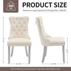 Velvet Dining Chairs Set of 4, High-end Tufted Upholstered Dining Chair with Back Ring Pull, Nailhead Trim and Silver Solid Wood Legs, Modern Dining Room Chairs for Dining Room, Cream
