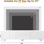 Ball & Cast 70" Modern TV Stand for TVs up to 75", Cream Media Console with Arched Push-to-Open Doors,2 Cabinets & 2 Drawers, 5 Iron Round Legs,Entertainment Center for Living Room,Bedroom,White