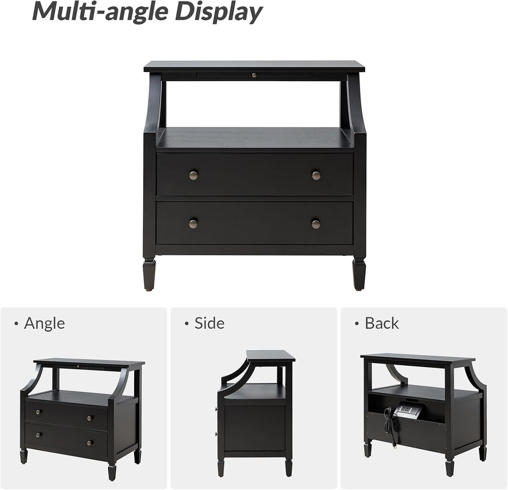 Transitional End Table with Charging Station & Pull-Out Tray, 2 Drawer &a...