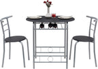 VECELO 3 Piece Wood Round Table & Chair Set for Dining Room Kitchen Bar Breakfast, with Wine Storage Rack, Space Saving, Black