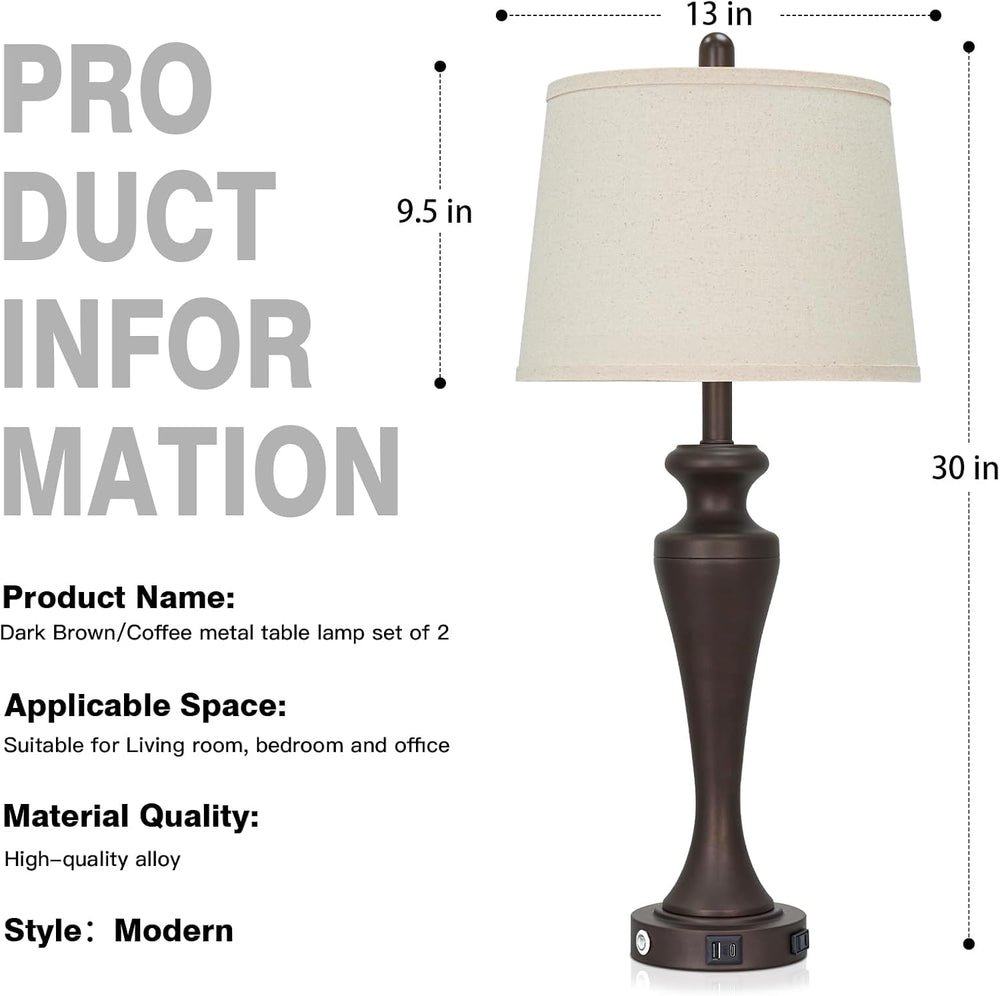 CINSARY 30“ Tall Brown Table Lamps Set of 2, Touch Control Living Room Lamp w...
