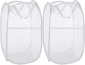 BATTOO Deluxe Strong Mesh Pop up Laundry Hamper Basket with Side Pocket Foldable Hamper for Laundry Room, Bathroom, Kids Room, College Dorm or Travel White + White