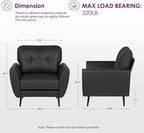 TYBOATLE Sofa Couch 61" Small Loveseat Couches for Living Room Leather Couch Mid Century Modern Tufted Mini Sofa Comfy Office 2 Seat Settee Love Seat for Small Spaces Bedroom (3, Black)