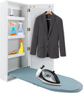 Wall Mounted Ironing Board Cabinet, Built-in Foldable Ironing Board, Wall Ironing Boards with Mirror and 2 Hooks for Home, Apartment & Small Spaces