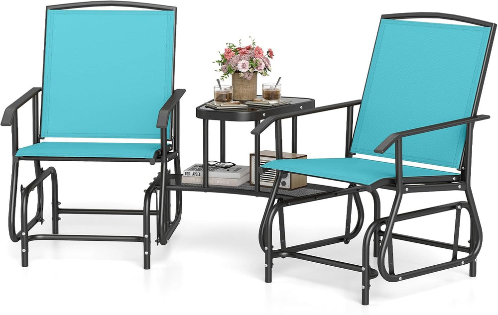 Tangkula 2-Seater Outdoor Glider Bench with 2-Tier Center Table (Turquoise) |...