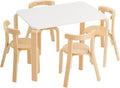 Swegrow Kids Table and 4 Chairs Set, Wooden Table and Chairs for Kids & Toddler，Kid Wooden Furniture for Playroom/Home/Kindergarten