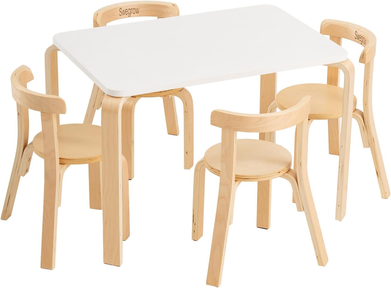 Swegrow Kids Table and 4 Chairs Set, Wooden Table and Chairs for Kids & Toddler，Kid Wooden Furniture for Playroom/Home/Kindergarten